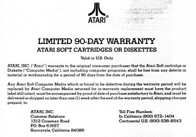 Atarisoft Warranty Card - Front
